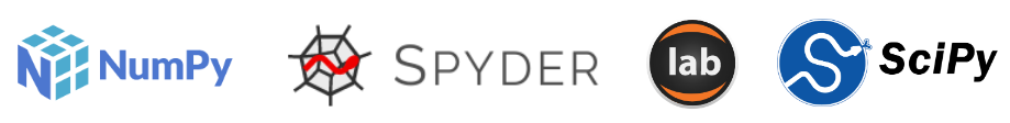 Logos of NumPy, Spyder, JupyterLab and Spyder